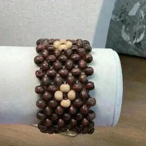 Wood Beaded Bracelet Vintage - Picture 1 of 2